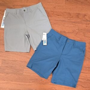 32 Degrees Bundle Of 2 Men's Flat Front Shorts in Gray and Blue New With Tags